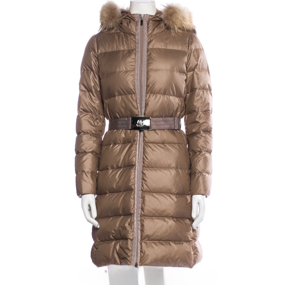 Moncler down coat with fur trim hood